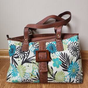 GAL Purse Floral Canvas Bag Shoulder Handbag Zip Inner Outer Pockets 14x4x10